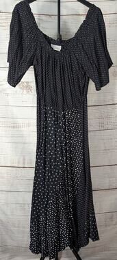 Vintage Bellagio Maxi Dress Medium Black White Polka Dot Made in USA Whimsigoth